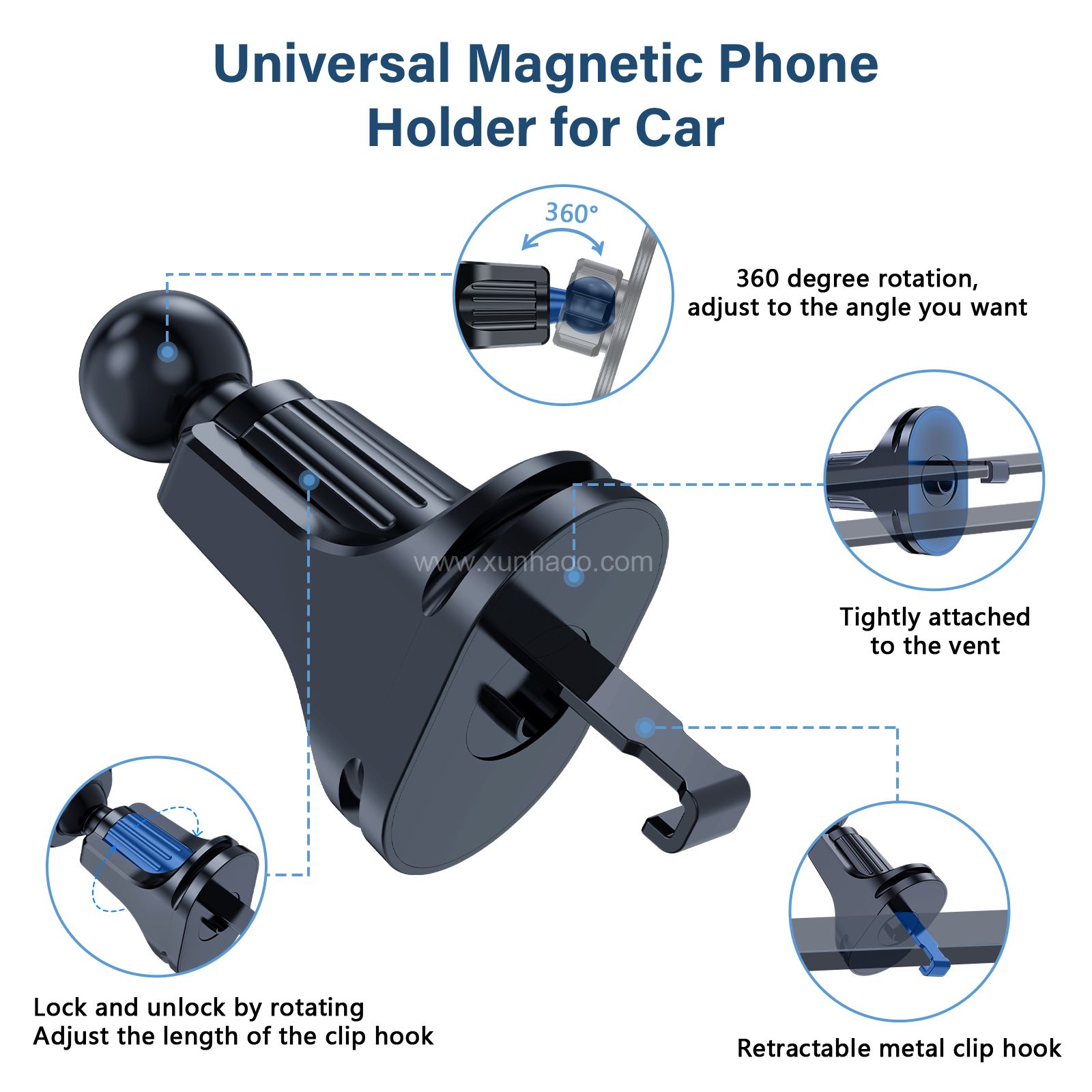 Phone Mount for Car Compatible with Magsafe Car Mount [Upgraded Vent Hook&Strong Magnets] 360° Adjustable Air Vent Cell Phone Holder Car for iPhone 14/13 /12 Series and Most Smartphones