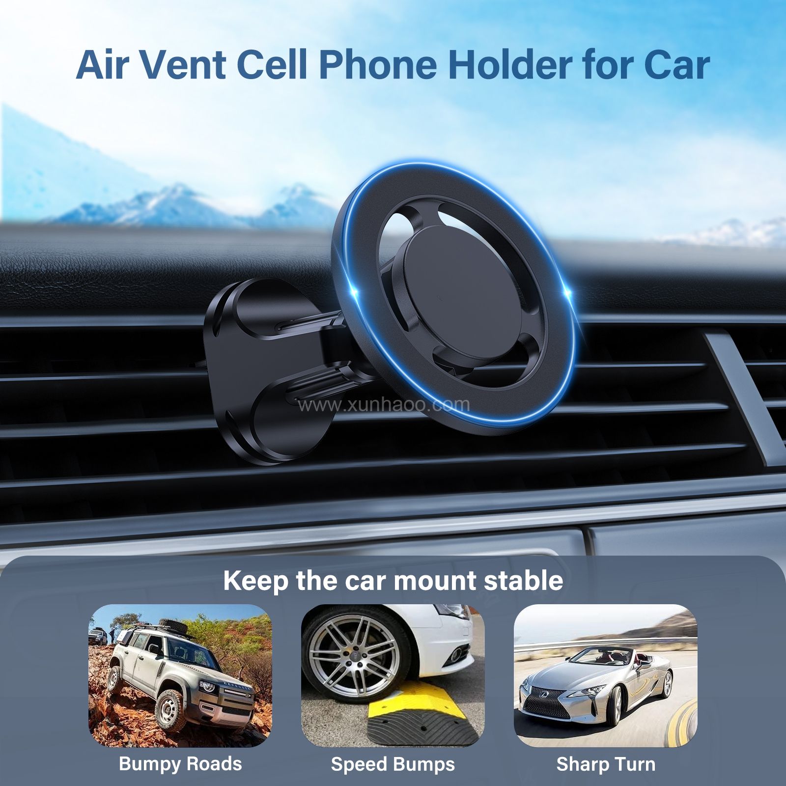 Phone Mount for Car Compatible with Magsafe Car Vent Mount [Upgraded Vent Hook&Stronger Magnets] 360° Adjustable Air Vent Cell Phone Holder Car for iPhone 14/13 /12 Series and Magnetic Cases