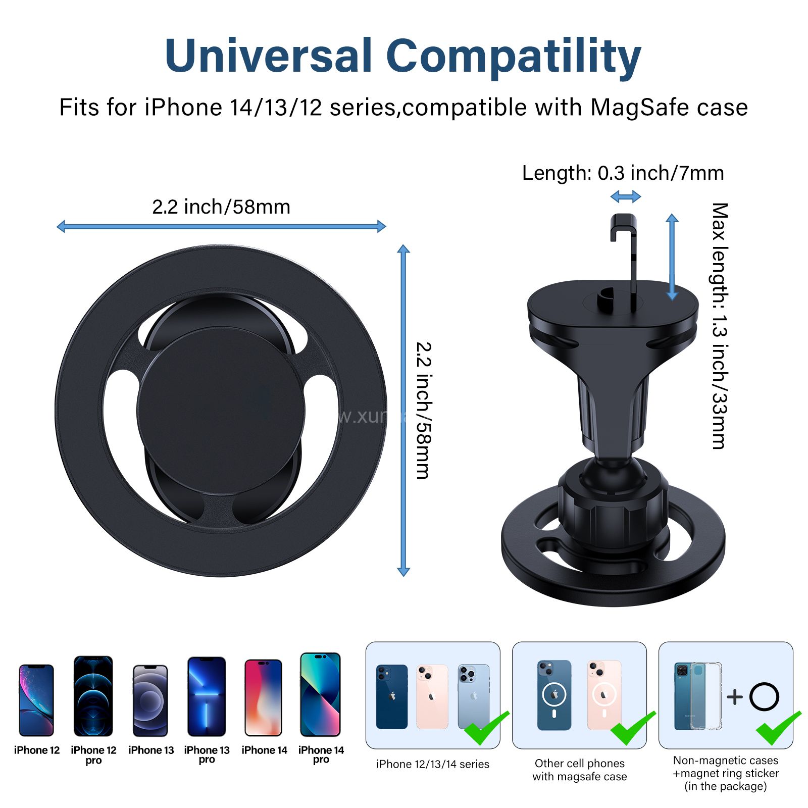 Phone Mount for Car Compatible with Magsafe Car Vent Mount [Upgraded Vent Hook&Stronger Magnets] 360° Adjustable Air Vent Cell Phone Holder Car for iPhone 14/13 /12 Series and Magnetic Cases