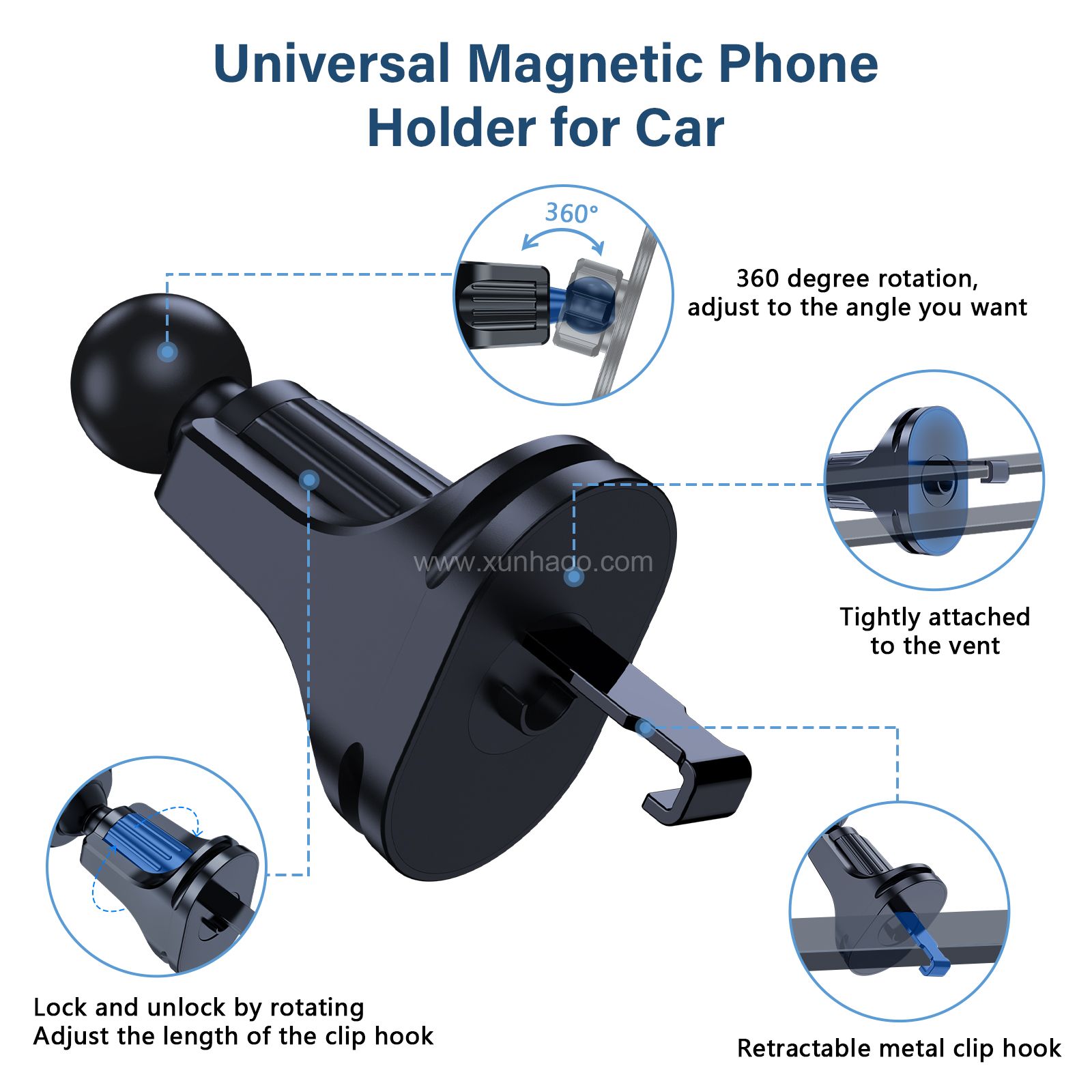 Magnetic Air Vent Car Mount for Socket Grip, [Upgraded Vent Hook] Universal  Car Vent Phone Mount for Pop Grip, 360 Rotation Magnetic Car Socket Mount Works with Socket wallet-Compatible with iPhone & Samgsung Galaxy