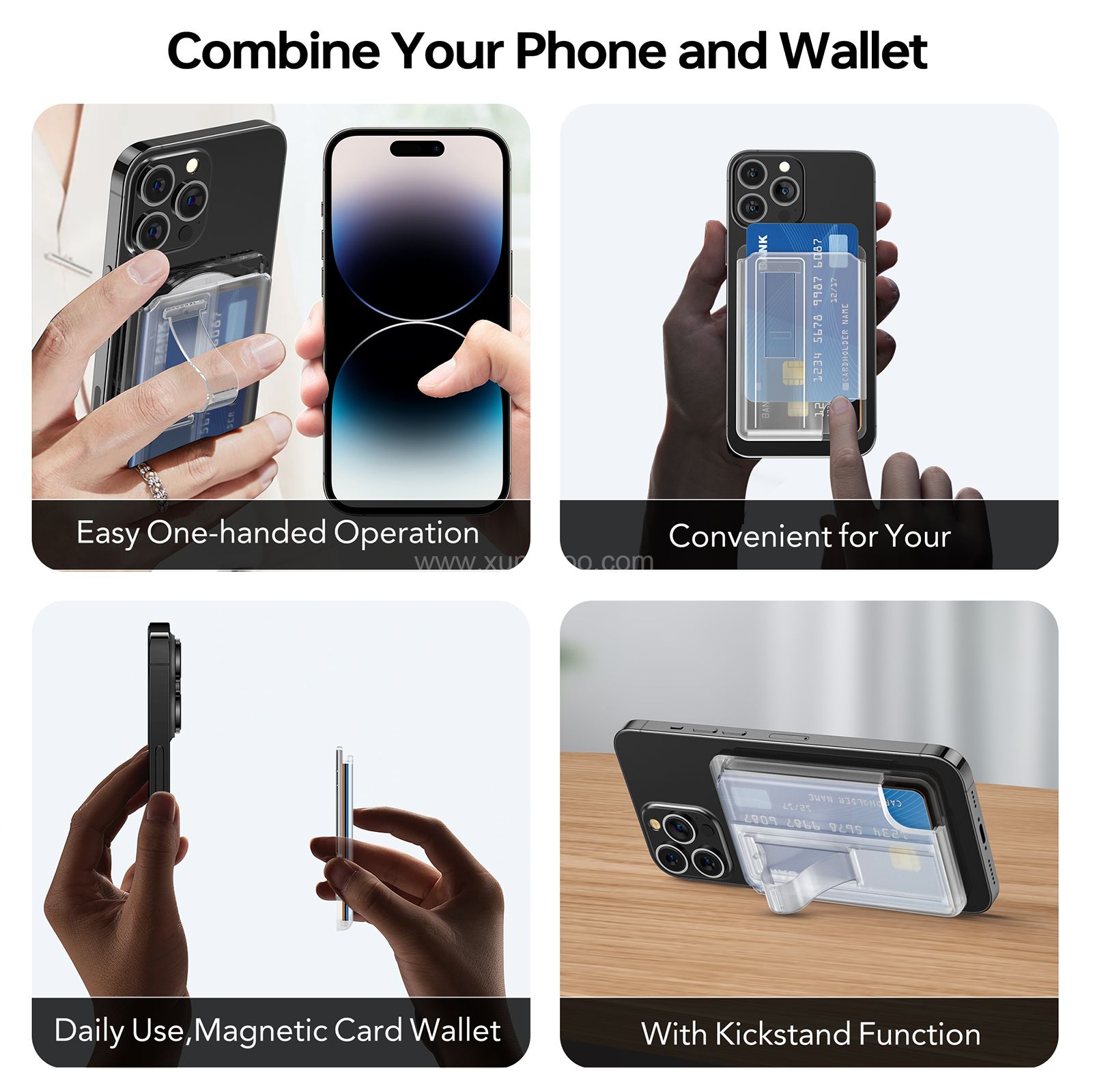 Magnetic Card Holder with Finger Loop, Stronger Magnetic Wallet with Kickstand, Magnetic Phone Wallet for magsafe, Can Put 2-3 Cards, Magnetic Wallet Card Holder for iPhone 14, 13 & 12 Series and Magnetic Cases