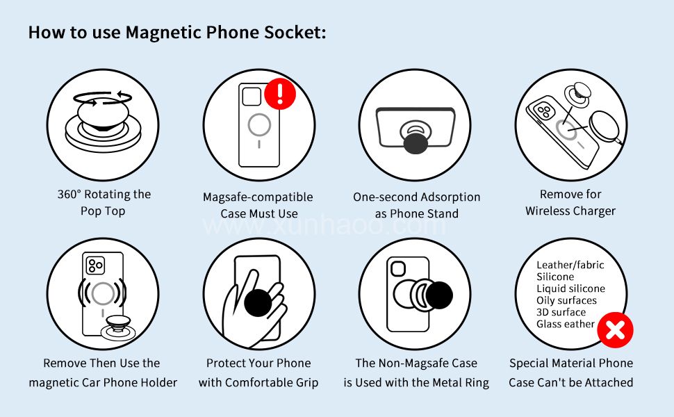 Phone Socket Magnetic Phone Grip Phone Holder Magcafe Griptok Magnetic Popping Socket for iPhone 14 13 12 Series and Magnetic Case