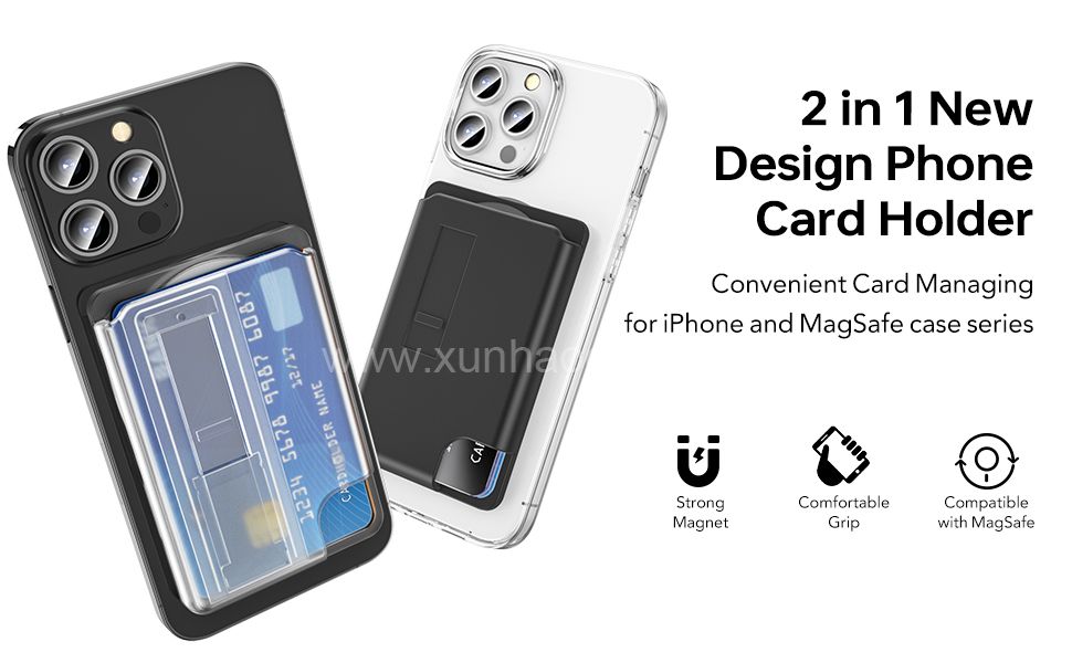 Magnetic Card Holder with Finger Loop, Stronger Magnetic Wallet with Kickstand, Magnetic Phone Wallet for magsafe, Can Put 2-3 Cards, Magnetic Wallet Card Holder for iPhone 14, 13