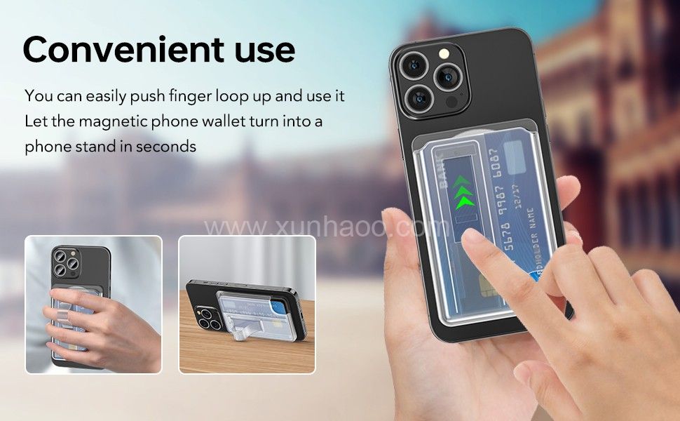Magnetic Card Holder with Finger Loop, Stronger Magnetic Wallet with Kickstand, Magnetic Phone Wallet for magsafe, Can Put 2-3 Cards, Magnetic Wallet Card Holder for iPhone 14, 13